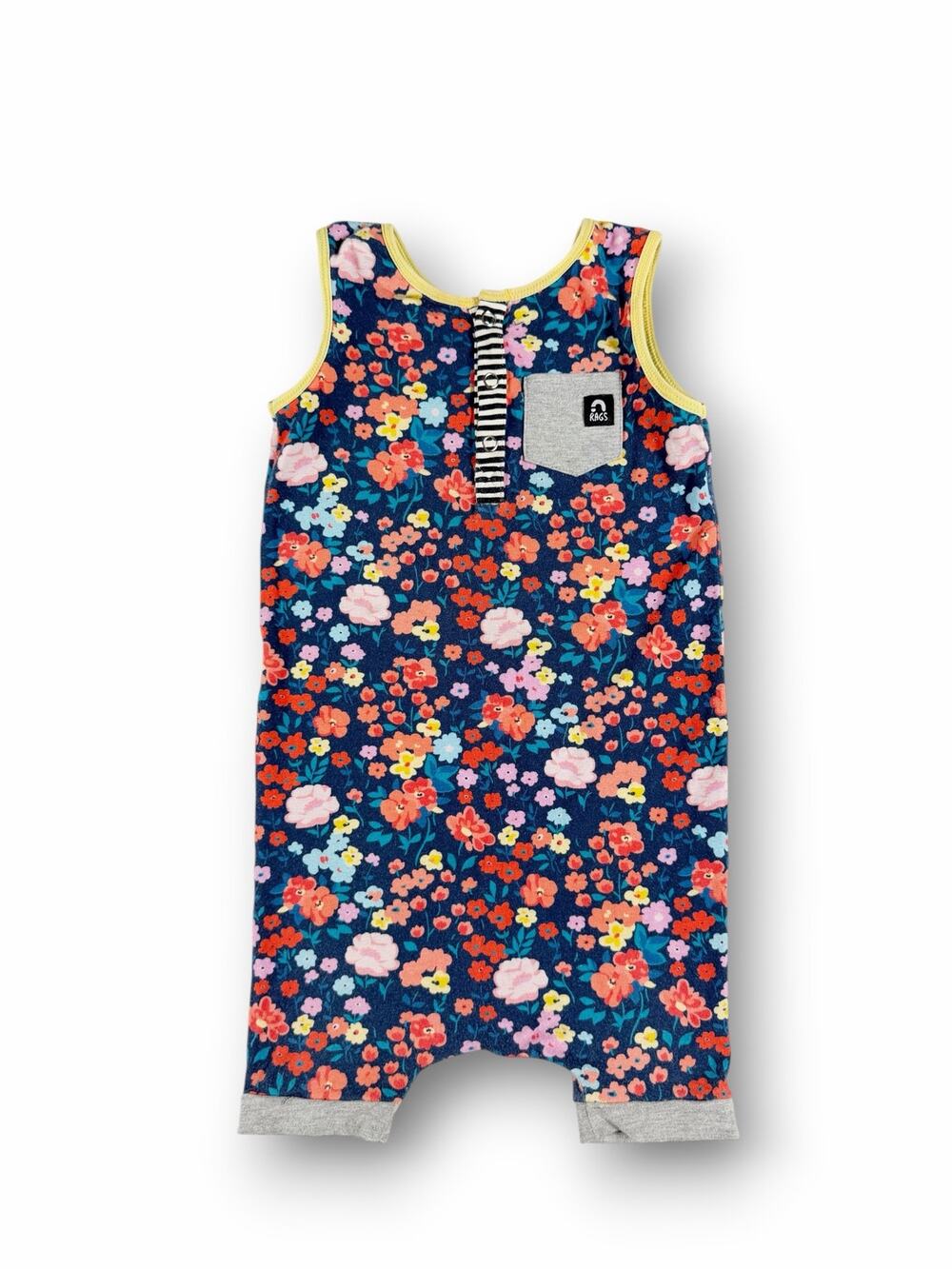 RAGS Floral Henley Tank Rag Romper Navy Multicolor 2